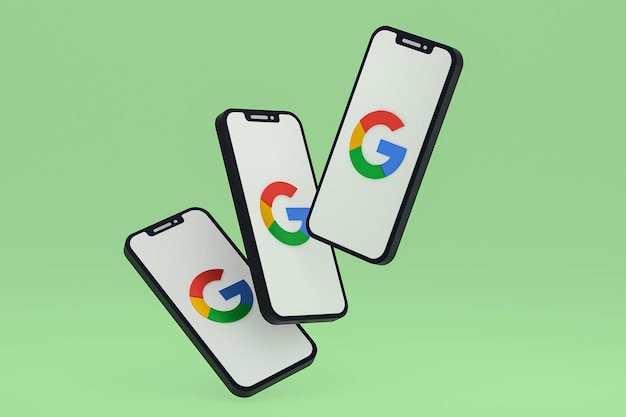 Ícone do Google na tela do smartphone ou celular 3d renderização