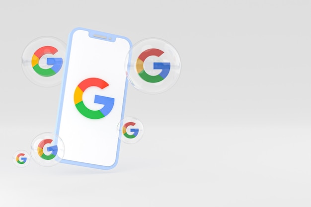 Ícone do Google na tela do smartphone ou renderização 3D do telefone móvel