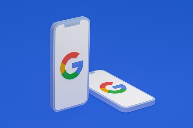 Ícone do Google na tela do smartphone ou renderização 3D do telefone móvel