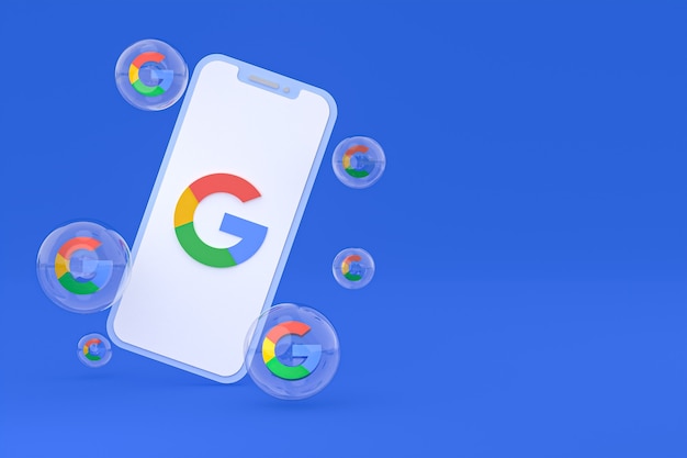 Ícone do Google na tela do smartphone ou renderização 3D do telefone móvel