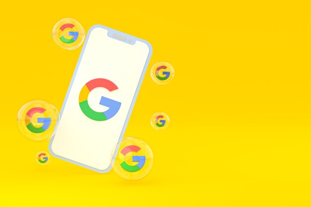 Ícone do Google na tela do smartphone ou renderização 3D do telefone móvel