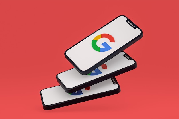 Ícone do Google na tela do smartphone ou renderização 3D do telefone móvel