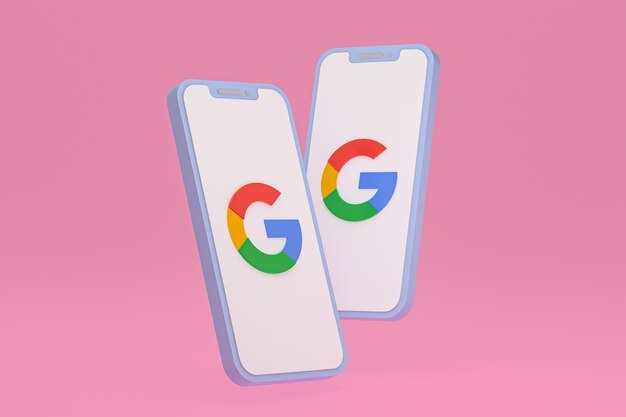 Ícone do Google na tela do smartphone ou renderização 3D do telefone móvel