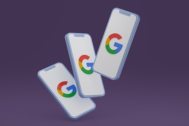 Ícone do Google na tela do smartphone ou renderização 3D do telefone móvel