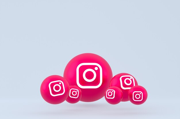 Ícone do Instagram definido renderização 3D em fundo cinza