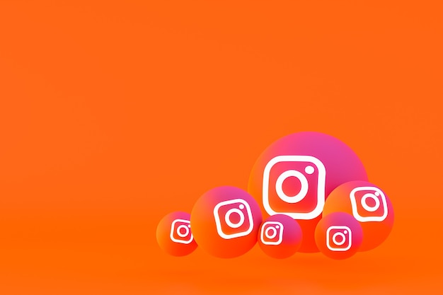 Ícone do Instagram definido renderização 3D em fundo laranja