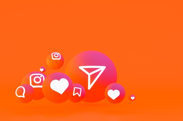 Ícone do Instagram definido renderização 3D em fundo laranja