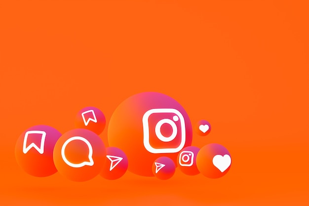 Ícone do Instagram definido renderização 3D em fundo laranja