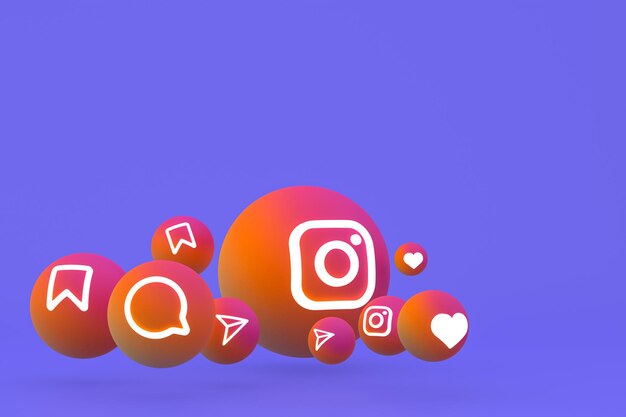 Ícone do Instagram definido renderização 3D em fundo roxo