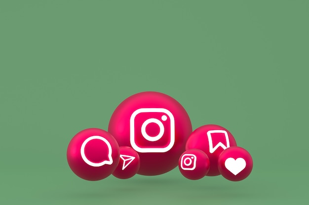 Ícone do Instagram definido renderização 3D em fundo verde