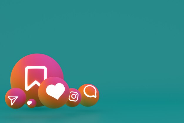 Ícone do Instagram definido renderização 3D em fundo verde