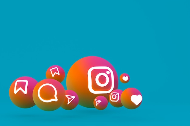 Ícone do Instagram definido renderização 3D em fundo verde