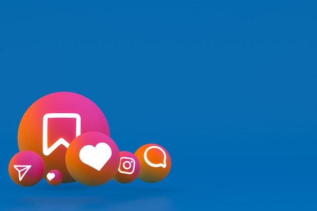 Ícone do Instagram definido renderização em 3d em fundo azul