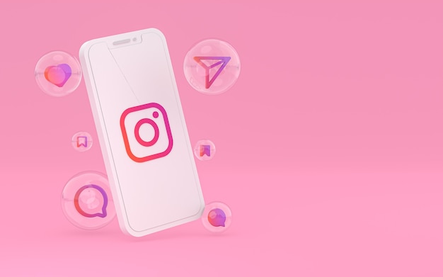 Ícone do Instagram na tela do celular renderização 3D