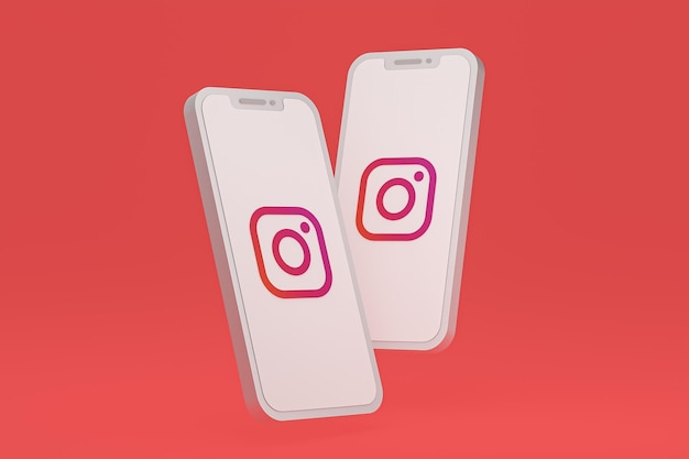 Ícone do instagram na tela do smartphone ou celular 3d renderização