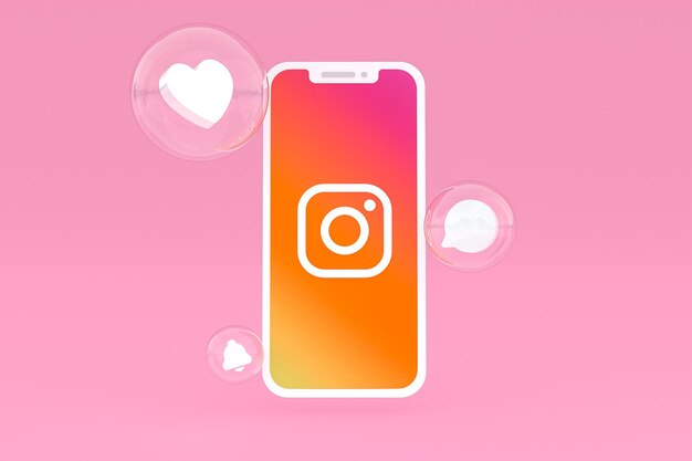 Ícone do instagram na tela do smartphone ou celular 3d renderização