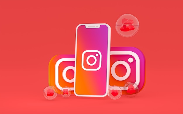 Ícone do Instagram na tela do smartphone ou celular, renderização 3D