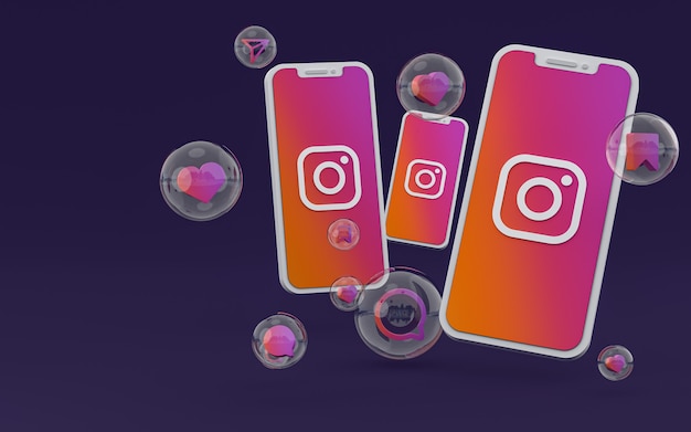 Ícone do Instagram na tela do smartphone ou reações móveis e instagram 3d render