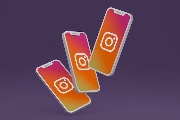 Ícone do Instagram na tela do smartphone ou renderização 3D do celular