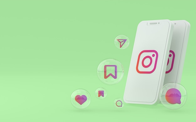 Ícone do Instagram na tela do smartphone ou renderização 3D do celular