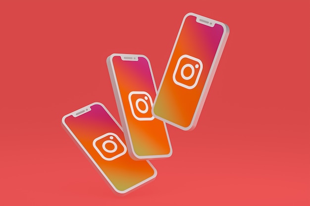 Ícone do Instagram na tela do smartphone ou renderização 3D do celular