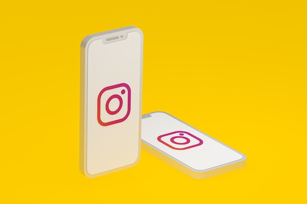 Ícone do Instagram na tela do smartphone ou renderização 3D do celular