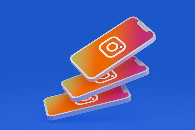 Ícone do Instagram na tela do smartphone ou renderização 3D do celular