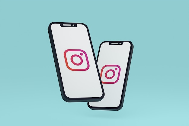 Ícone do Instagram na tela do smartphone ou renderização 3D do celular