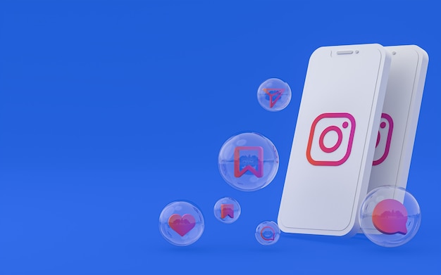 Ícone do Instagram na tela do smartphone ou renderização 3D do celular