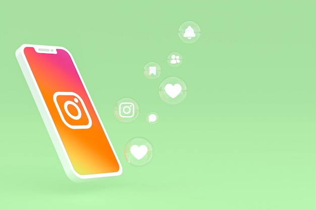 Ícone do Instagram na tela do smartphone ou renderização 3D do celular