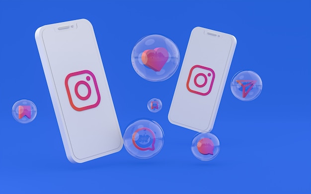 Ícone do Instagram na tela do smartphone ou renderização 3D do celular