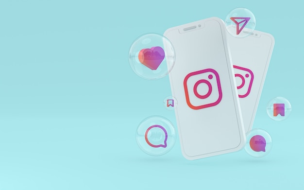 Ícone do Instagram na tela do smartphone ou renderização 3D do celular