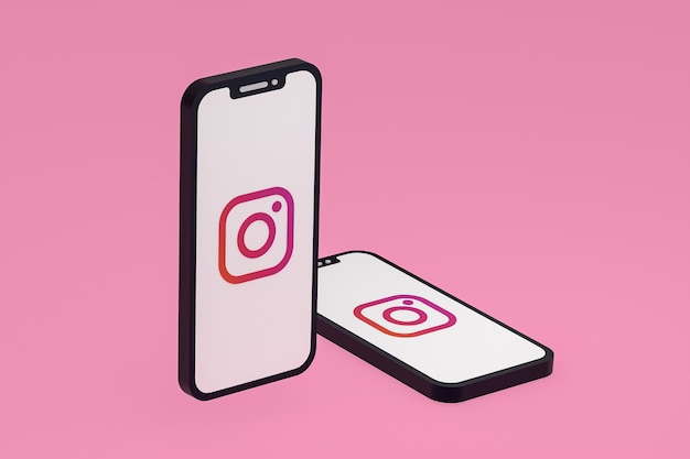 Ícone do Instagram na tela do smartphone ou renderização 3D do celular