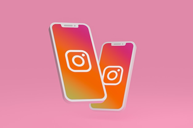 Ícone do Instagram na tela do smartphone ou renderização 3D do celular