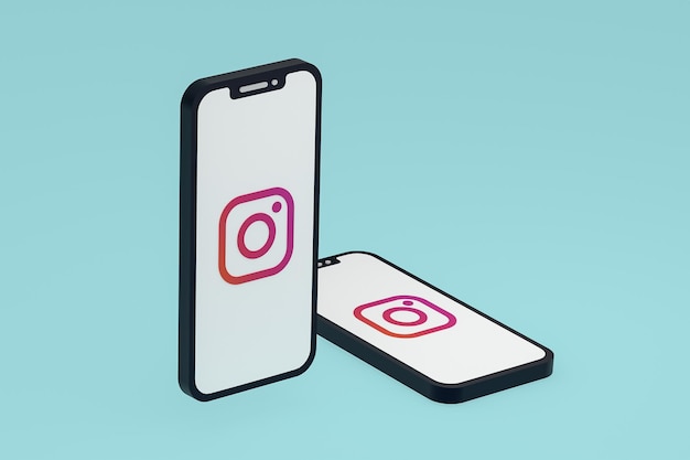 Ícone do Instagram na tela do smartphone ou renderização 3D do telefone móvel