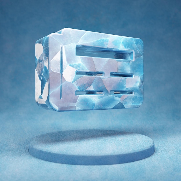 Ícone do jornal. Símbolo de jornal de gelo azul rachado no pódio de neve azul. Ícone de mídia social para site, apresentação, elemento de modelo de design. Renderização 3D.