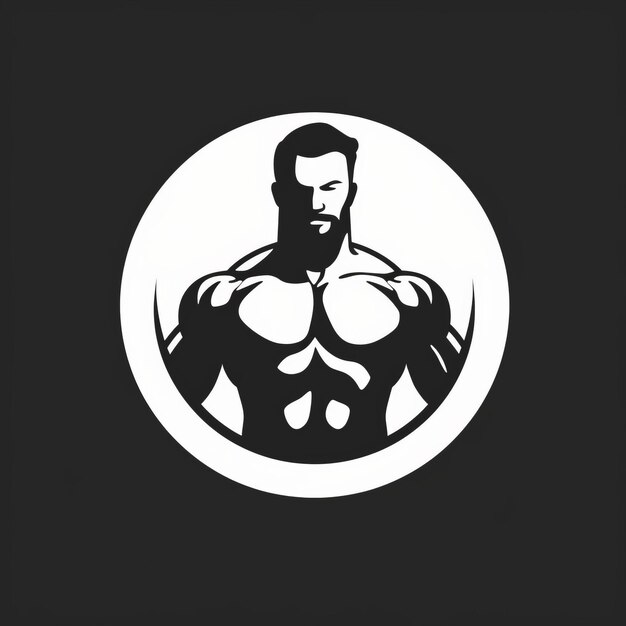 Ícone do logotipo do fisiculturismo do fisiculturista muscular em preto e branco