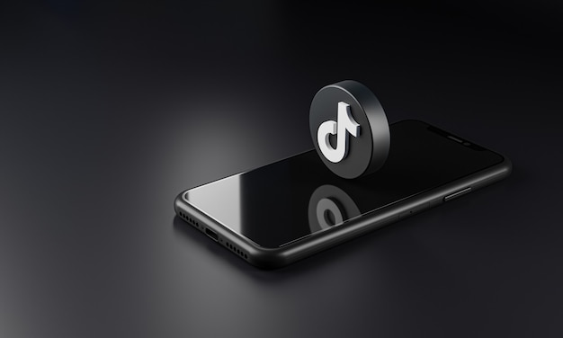 Ícone do logotipo TikTok em smartphone, renderização 3D