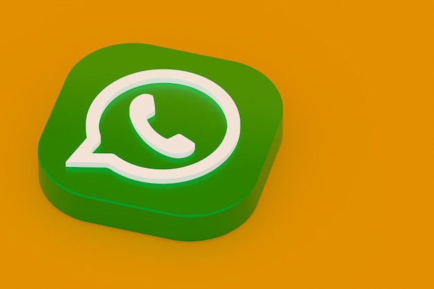 Ícone do logotipo verde do aplicativo Whatsapp renderização 3D em fundo amarelo