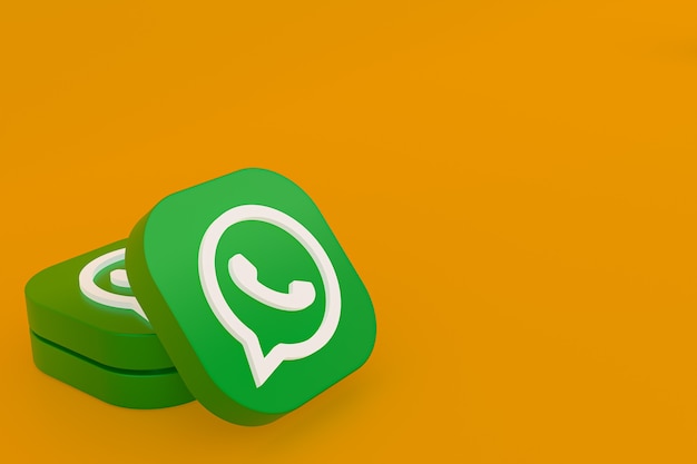 Ícone do logotipo verde do aplicativo Whatsapp renderização 3D em fundo amarelo