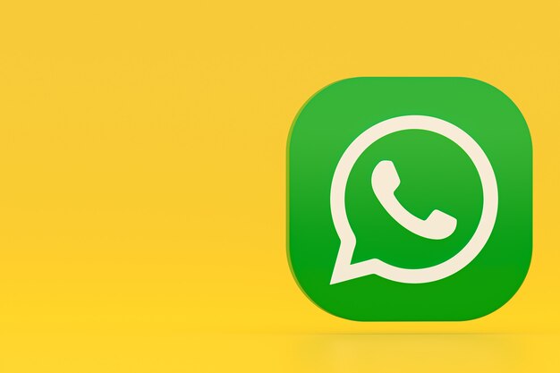 Ícone do logotipo verde do aplicativo Whatsapp renderização 3D em fundo amarelo