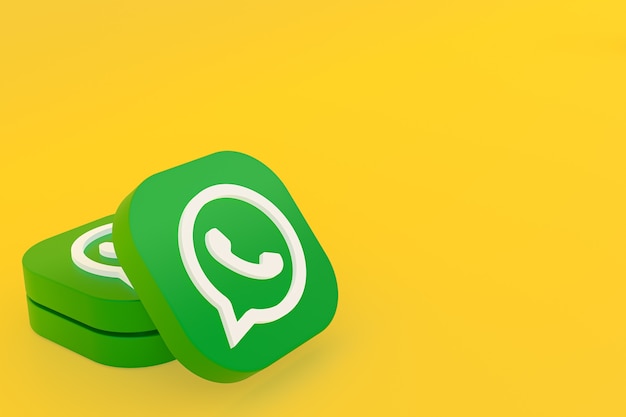 Ícone do logotipo verde do aplicativo Whatsapp renderização 3D em fundo amarelo