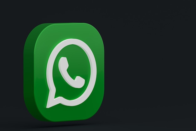 Ícone do logotipo verde do aplicativo Whatsapp renderização 3D em fundo preto