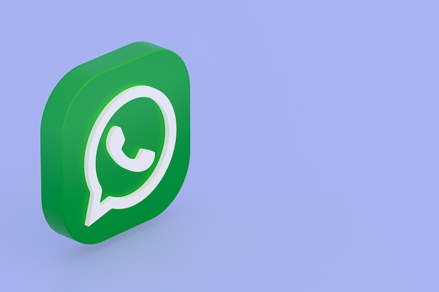 Ícone do logotipo verde do aplicativo Whatsapp renderização 3D em fundo roxo