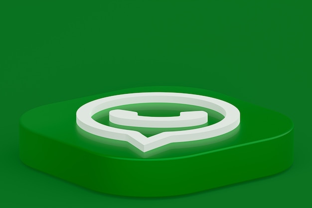 Ícone do logotipo verde do aplicativo Whatsapp renderização 3d em fundo verde