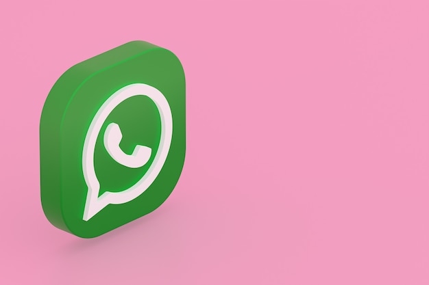 Ícone do logotipo verde do aplicativo Whatsapp renderização 3d em rosa