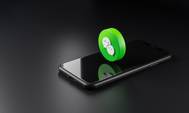 Ícone do logotipo Wechat em smartphone, renderização em 3D