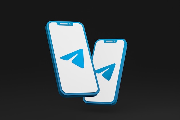 Ícone do telegrama na tela do smartphone ou renderização 3D do telefone móvel