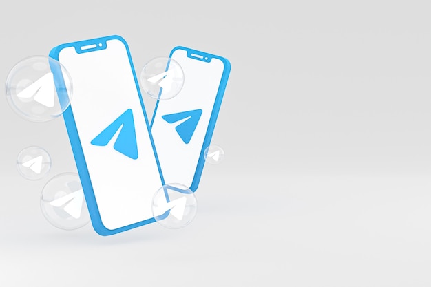 Ícone do telegrama na tela do smartphone ou renderização 3D do telefone móvel