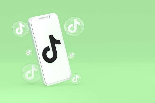 Ícone do Tiktok na tela do smartphone ou celular renderização 3D em fundo verde